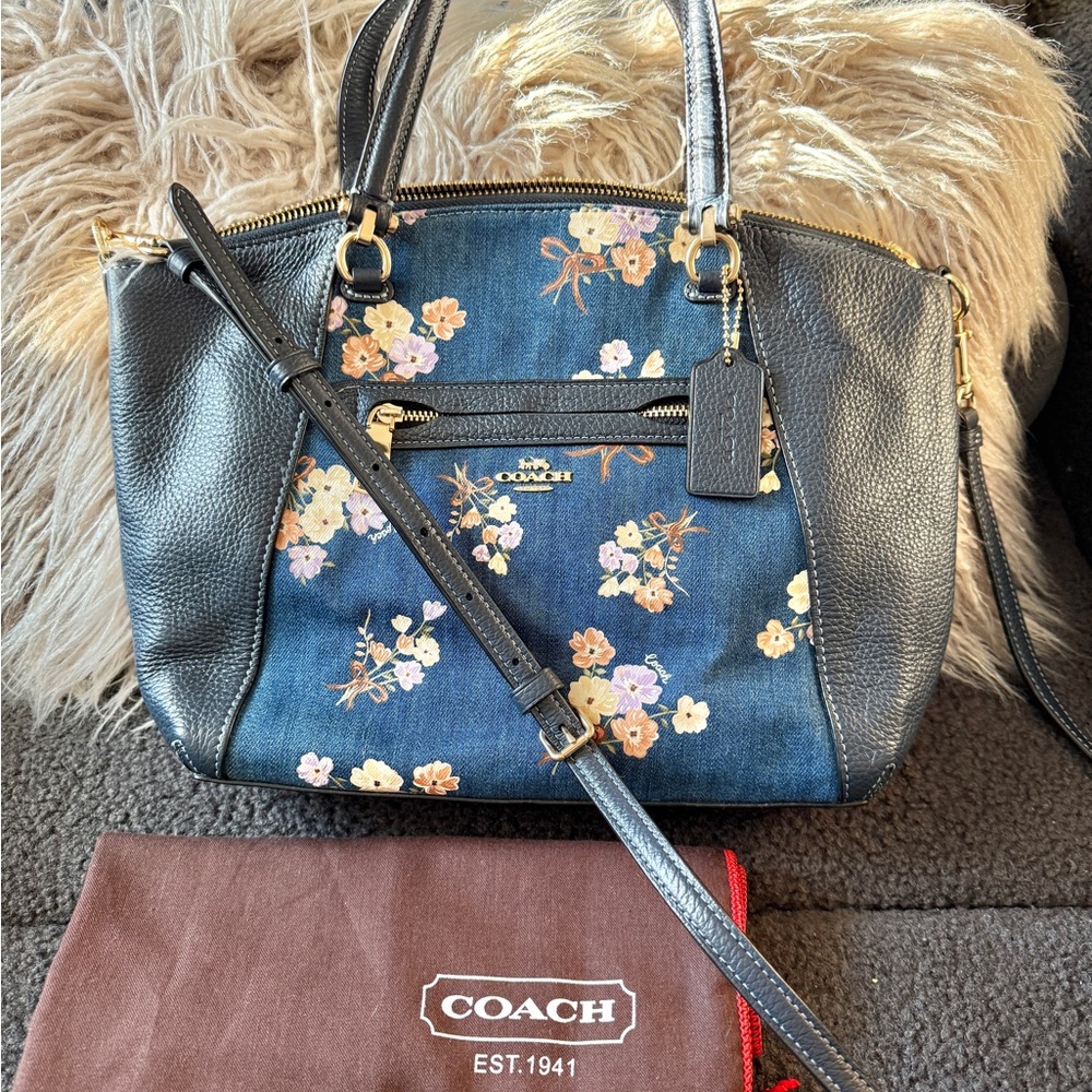 Coach Navy and Black Floral Shoulder Bag